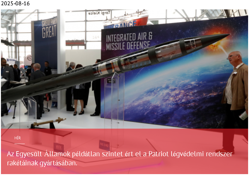 Az Egyesült Államok példátlanul magas szintre emelte a Patriot légvédelmi rendszerekhez gyártott rakéták mennyiségét 2025-08-16