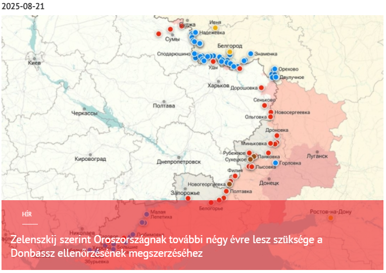 Zelenszkij szerint Oroszországnak további négy évre lesz szüksége a Donbassz ellenőrzésének megszerzéséhez 2025-08-21