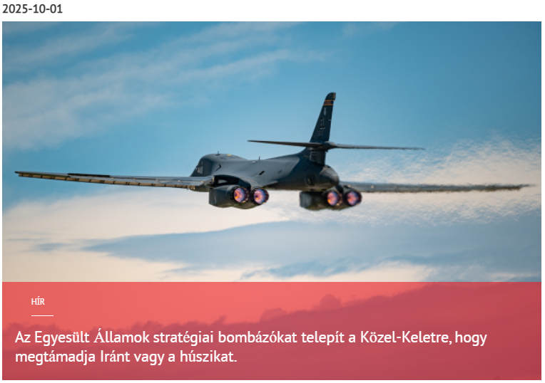 Az Egyesült Államok stratégiai bombázókat telepít a Közel-Keletre, hogy csapást mérjen Iránra vagy a húszikra. 2025-10-01