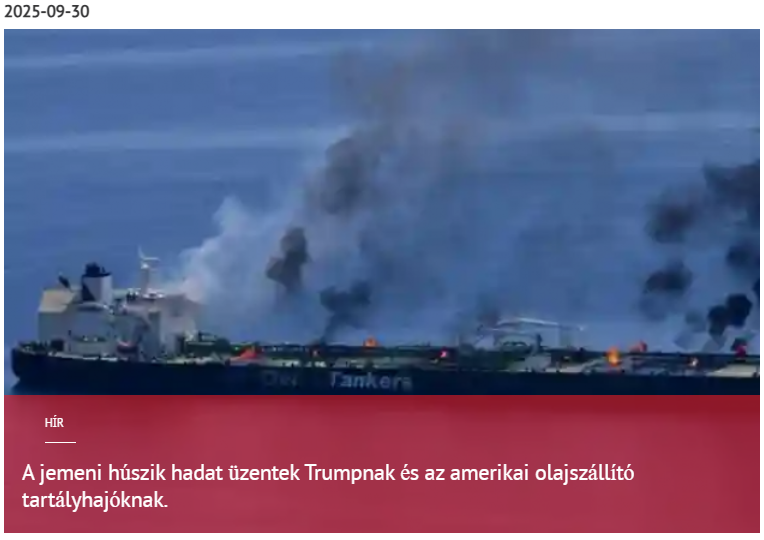 Jemeni húszik hadat üzentek Trumpnak és az amerikai olajszállító tartályhajóknak 2025-09-30
