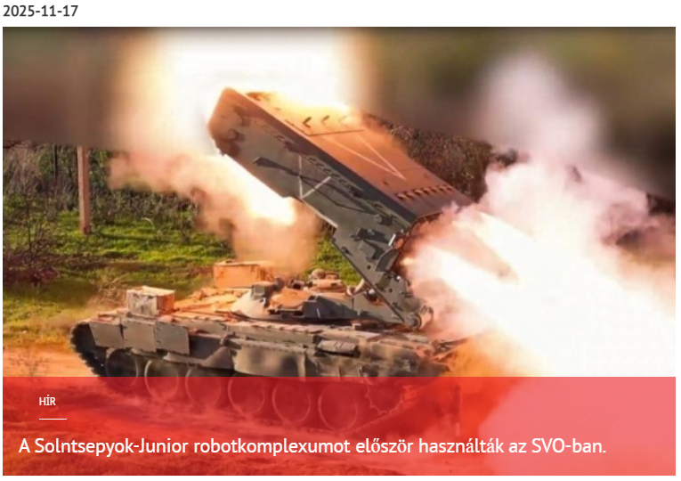 A Solntsepyok-Junior robotkomplexumot először vetették be az SVO-ban 2025-11-17