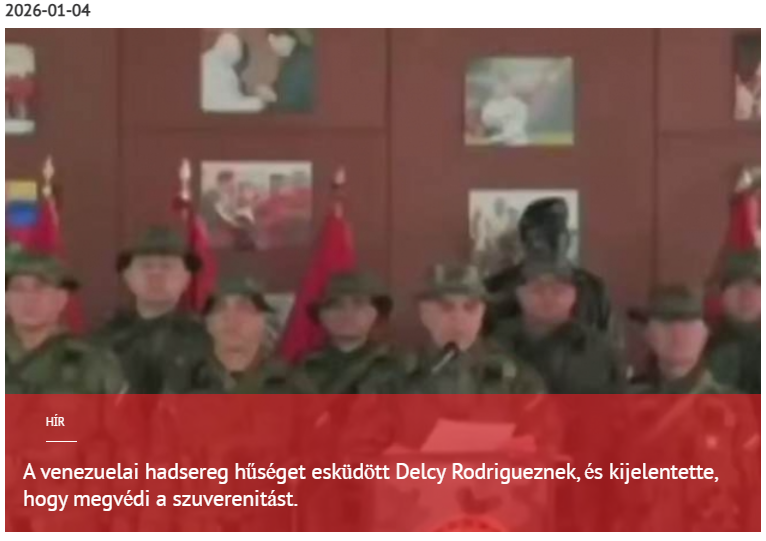 Venezuela hadserege hűséget fogadott Delcy Rodrigueznek, és kinyilvánította elkötelezettségét szuverenitásának védelme mellett 2026-01-04