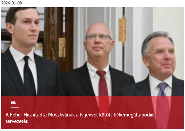 A Fehér Ház átadta Moszkvának a Kijevvel kötött békemegállapodás tervezetét. 2026-01-08