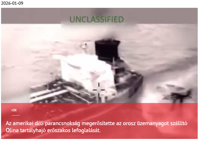Az amerikai déli parancsnokság megerősítette az orosz üzemanyagot szállító Olina tartályhajó erőszakos lefoglalását 2026-01-09