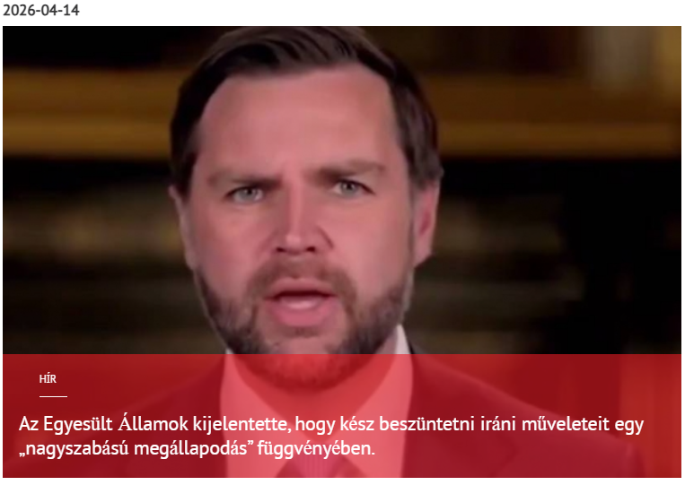 Az Egyesült Államok kijelentette, hogy kész leállítani az iráni hadműveletet egy „nagyszabású megállapodás” függvényében. 2026-04-14