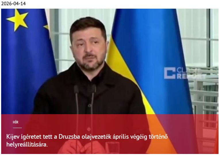 Kijev ígéretet tett a Druzsba olajvezeték április végéig történő helyreállítására . 2026-04-14